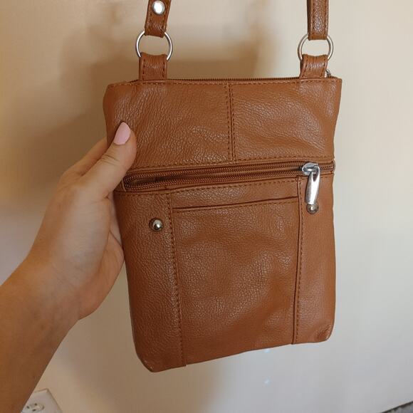 Brown Crossbody Satchel Zipper Pockets Bag Adjustable Strap Travel - Picture 12 of 13